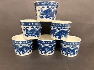Vintage SECHS blau-weiße Porzellan Drachenschalen, kleine Soßenschalen - Bild 1 von 9