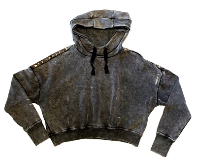 Reebok Women's Medium Cropped Hoodie Pullover Sweatshirt - Charcoal Gray Studded - Image 1 of 4