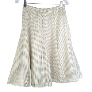 Banana Republic Polkadot Black Off White Silk Midi Skirt Lined Size 2 60s 70s - Picture 1 of 8