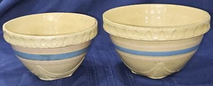 McCoy Kuchen Kruste Rosa Blau Streifen Steinzeug Schüssel 8"-9" Mix Set Lot Vintage Antik - Bild 1 von 11