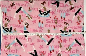 NEW Fleece fabric - Yoga Poses and Words on Pink Background 58” Wide 60" Long - Picture 1 of 1