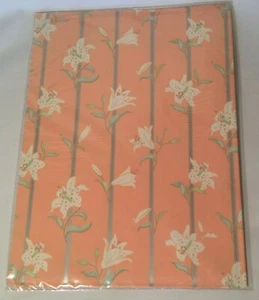 NOS 1980's Vintage Floral Peach Lily flowers silver Foil Gift Wrap Paper Craft - Picture 1 of 3