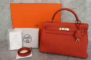 HERMES Kelly 32 Togo Hand Bag Terre Battue Stamp X (2016) - Picture 1 of 24