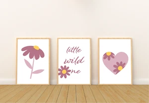 Girl Nursery Prints Set of 3, Pink Wall Decor, Flowers, Daisy, Room Decor Wall - Picture 1 of 15