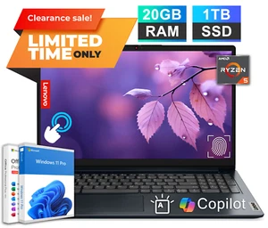 Lenovo IdeaPad 3 Touch Laptop 15.6" 6-Core Ryzen 5 20GB RAM 1TB SSD Office 2024 - Picture 1 of 9