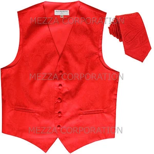 Nuevo Vesuvio Napoli Paisley Tuxedo Vest 2.5" Skinny Necktie fiesta de graduación Rojo - Imagen 1 de 4