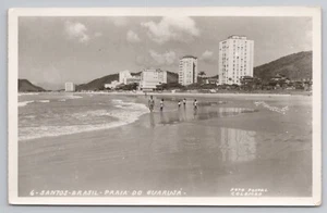 Postal RPPC Praia do Guarujá Beach en Santos Brasil década de 1950 - Imagen 1 de 2