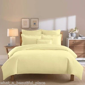5-Pc Linear Full-Queen Duvet Set & Pillows Matelassé 100% Cotton Solid Yellow - Picture 1 of 4