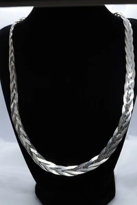 Vintage HEAVY Sterling Silver 925 Braided Herringbone Chain Necklace 10mm  - Picture 1 of 6