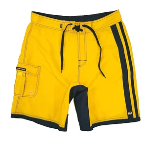 Quicksilver Board Shorts Men 33x9 Bold Yellow Blue Nylon Blend Gusseted Ripstop - Picture 1 of 21