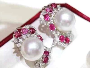 Wunderschöner AAAAA 10-11mm Südsee weiße runde Perlen Ohrring 925er - Bild 1 von 3