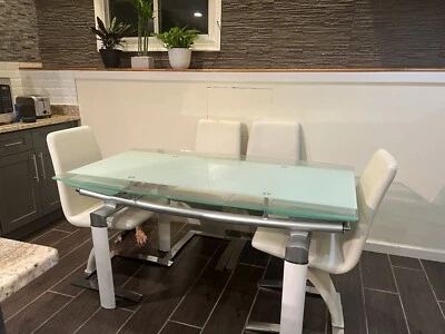 White Glass Kitchen Table With 6 Chairs and Matching Glass Liquor Cabinet - Image 1 of 2