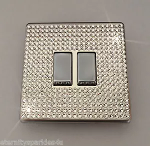 Crystal Slim Screwless 2G Gang Double Light Switch Made With SWAROVSKI ELEMENTS - Picture 1 of 12
