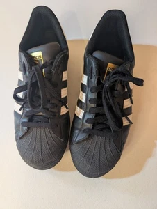Zapatillas clásicas ADIDAS Superstar negras blancas talla 8 punta concha usadas - Imagen 1 de 6