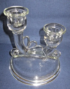 VINTAGE CLEAR GLASS DOUBLE CANDLE HOLDER--L-20 - Picture 1 of 5