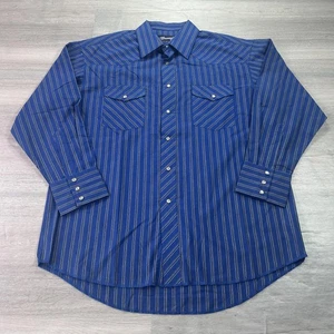 Wrangler Shirt Mens Large Blue Striped Western Pearl Snap X Long Tails Cowboy - Picture 1 of 9