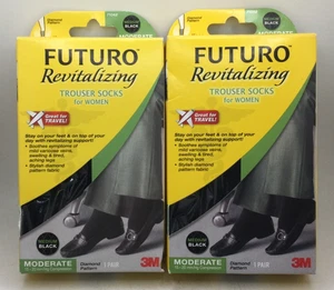 Futuro Women Trouser Socks Medium Black Moderate 15-20mmg, Diamond Pattern (2PK) - Picture 1 of 1