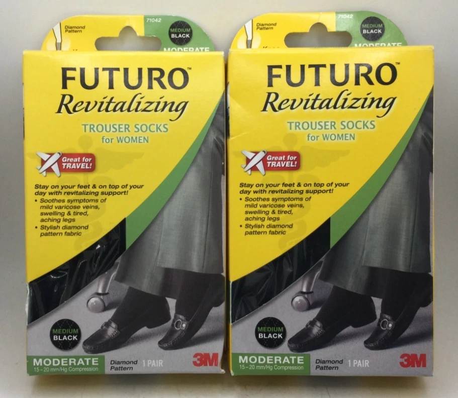 Futuro Women Trouser Socks Medium Black Moderate 15-20mmg, Diamond Pattern (2PK) - Image 1 of 1