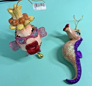 Katherine's Collection Kissing Banana Fish Purple Seahorse Christmas Ornaments - Picture 1 of 9