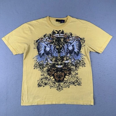 Camiseta De Colección Y2K Bugle Boy Para Hombre Grande Amarilla Calavera Gótica Armadura Tatuaje Estampado Foto 1 de 4