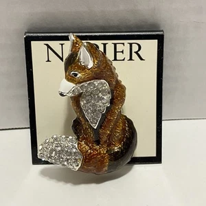 Napier Silver Tone Fox Pin Brooch Autum Fall Crystals - Picture 1 of 3