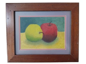 Pastel/painted still life drawing paper of apples / solid wood frame under glass - Picture 1 of 7