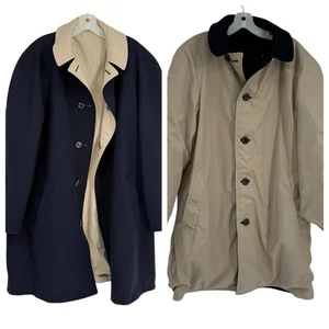 Vintage Pendleton Trench Coat Mens Size 42 Tan/blue Reversible Wool Button - Picture 1 of 10