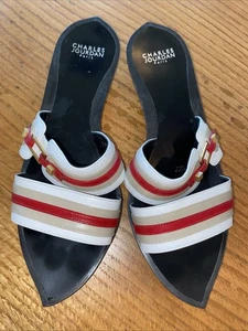 Charles Jourdan Sandalen Damen 7 B Slipper Pantoletten schwarz Leder Absatz Freizeit - Bild 1 von 5