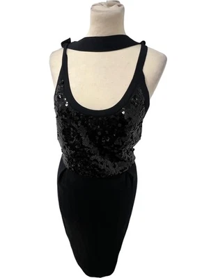 Vestido midi Giambattista Valli negro lentejuelas seda lazo talla M T2710 LT736 Foto 1 de 4