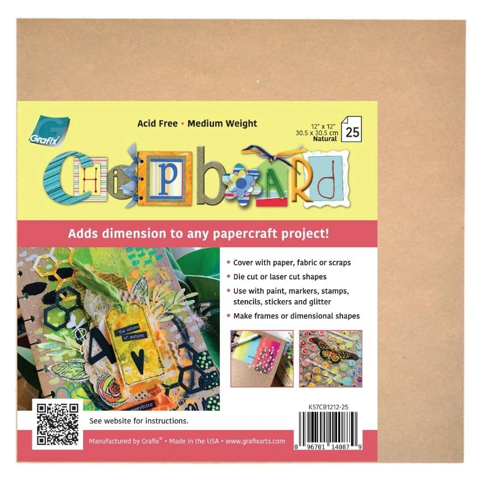 25-pack Chipboard Sheets Medium Weight Chip Board Sheet Natural 12 X 12 Grafix
