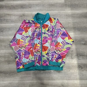 VTG 80s 90s Bold Reversible Track Jacket Multicolor Disco Casual Isle L - Picture 1 of 8