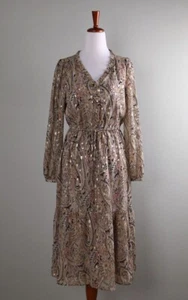 ANN TAYLOR LOFT $99 Gold Clip Dot Midi Blouson Dress Size 2XS XXS Petite - Picture 1 of 4
