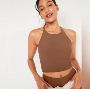 OLD NAVY Powersoft Brown Cropped Sports Tank Built-In-Bra Light Support Size XL - Picture 1 of 6