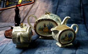 Antique 1930' Sadler Barrel ''Crinoline Lady Teapot Creamer & Sugar Bowl Tea Set - Picture 1 of 12