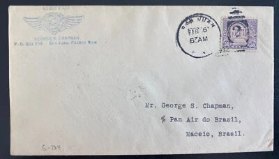 1932 San Juan Puerto Rico Airmail Cover To Maceio Brazil F6-134 - Image 1 of 2