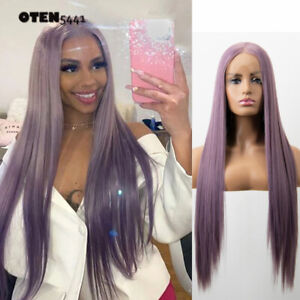 Long Straight Purple Lace Front Heat Resistant Fiber Wigs Women Fashion Daily