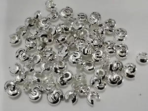 Brass Crimp Bead,Knot Covers, Silver, 3mm, 100pce, Free Post OZ SELLER - Picture 1 of 2