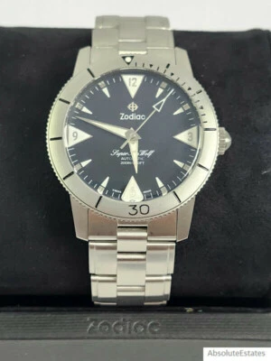 New Zodiac Super Sea Wolf 53 Skin Automatic Ltd. Ed. Silver Black Watch ZO9213 - Image 1 of 4