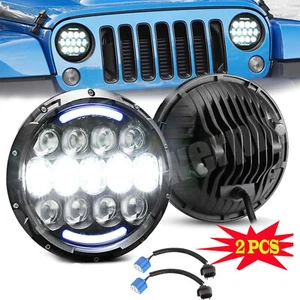 Pair 7" Round LED Headlights Head Lamp w/ DRL For Jeep Wrangler JK JKU TJ CJ LJ - Picture 1 of 21