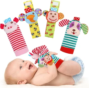 Soft Baby Wrist Rattle Foot Finder Socks Set,Cotton and Plush Stuffed Infant Toy - Picture 1 of 12