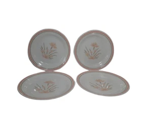SET OF 4 Vintage Corelle Dessert Bread Plates, Peach Floral Pattern, Stripe Rim - Picture 1 of 9