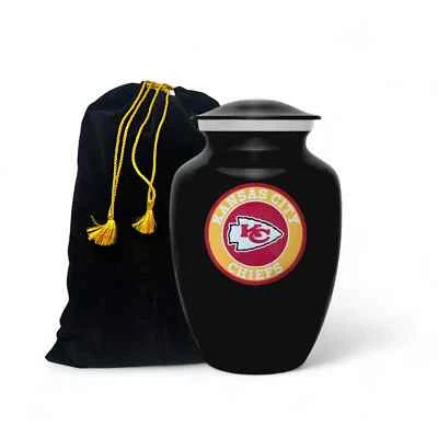 AMPLE CREMATION URNS Black Urn Kansas Kansas City Chiefs Football Theme Style with Bag For Adult