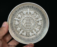 4.2" Old China Silver Dynasty 12 Zodiac Year Animal Dragon Bat Round Plate Tray