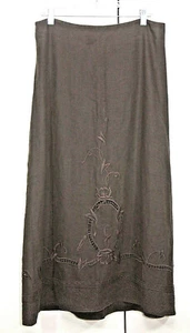 Falda Cabi Talla 10 Marrón Taupe 100% Lino Bordada NOS Media pantorrilla - Imagen 1 de 6
