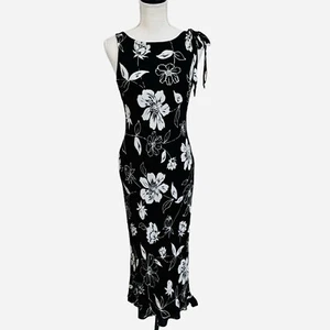 Maxi Vestido Ann Taylor Negro Tropical Estampado Floral Seda Talla 4 Y2K Hada Femenino - Imagen 1 de 11