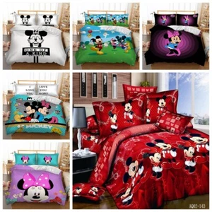 Mickey Minnie Mouse Duvet Cover Set Single Double King Size Bedding Pillowcase - Picture 1 of 77