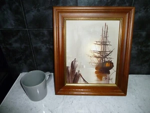 VINTAGE TOM GOWER SIGNED FRAMED SHIP PAINTING 13" X 11" INCLUDING FRAME - Picture 1 of 6