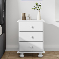 Bedside Table White Wooden with 3 Storage Drawers Classic Style Bedroom