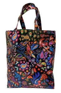 Consuela Black Colorful Paisley Flowers Hearts XLarge Designer Tote Mexico Made - Picture 1 of 11