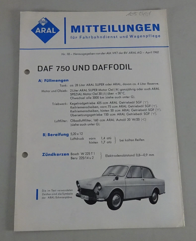 Comunicazione Di Servizio Aral DAF 750 / Daffodil Stand 04/1962 - Immagine 1 di 1